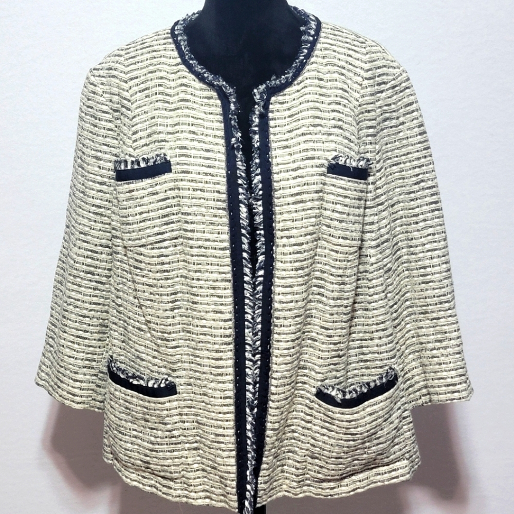 Lafayette 148 Navy Blue Career Blazer Metallic Chain & Shimmer Size 20 #583